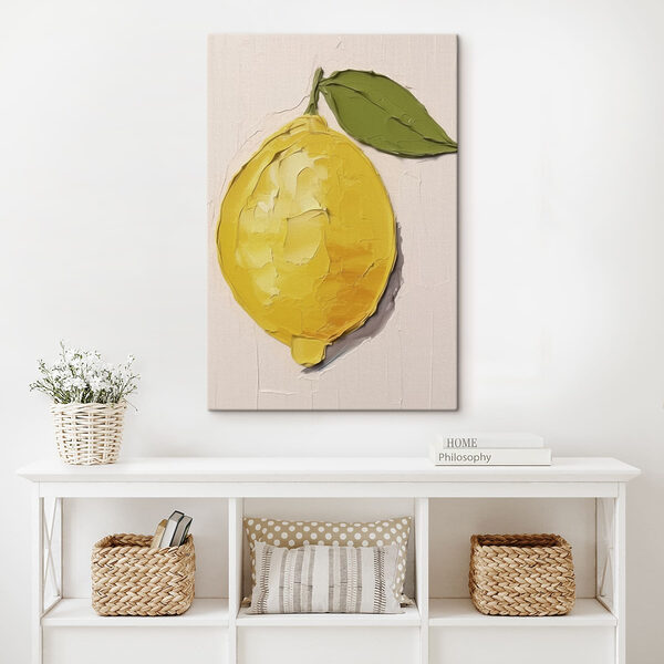 Citron avec des feuilles peintes dessus Tableaux Citron avec des feuilles peintes dessus