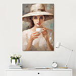 Tableaux Femme portant un chapeau et tenant une tasse