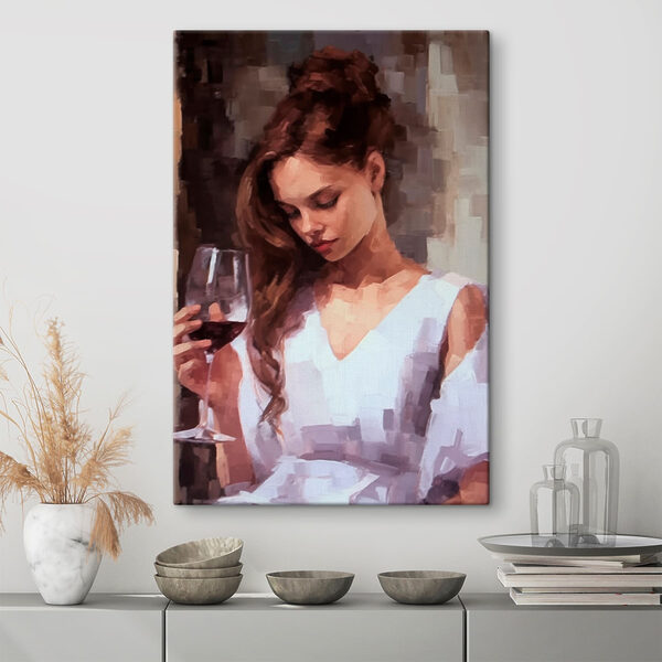 Femme tenant un verre de vin Tableaux Femme tenant un verre de vin