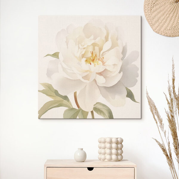 Fleur blanche avec des feuilles vertes Tableaux Fleur blanche avec des feuilles vertes
