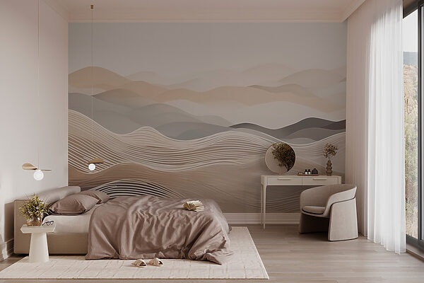 Paysage de collines avec des vagues blanches et brunes Papier peint Paysage de collines avec des vagues blanches et brunes