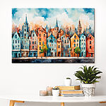 Tableaux Aquarelle d'une rangée de bâtiments