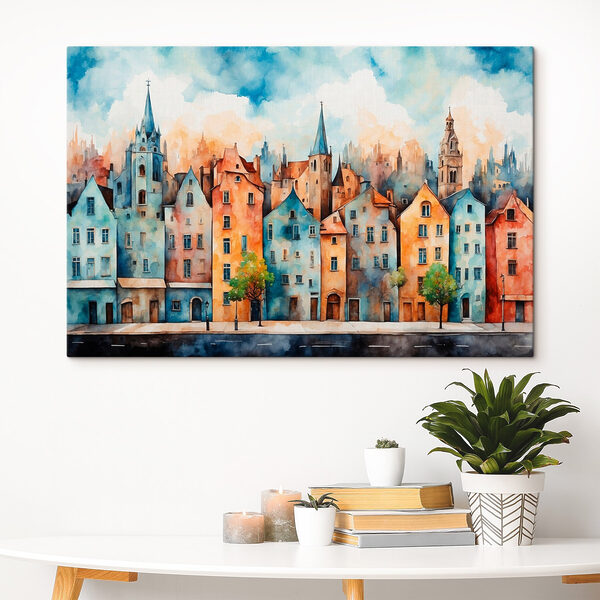 Aquarelle d'une rangée de bâtiments Tableaux Aquarelle d'une rangée de bâtiments
