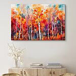 Tableaux Aquarelle d'arbres aux feuilles orange et violettes