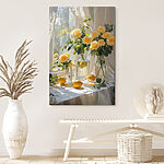 Tableaux Fleurs jaunes dans des vases avec des citrons