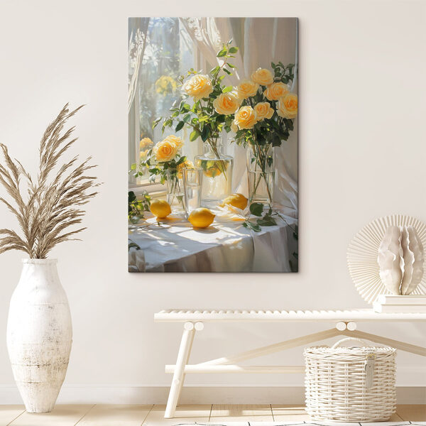 Fleurs jaunes dans des vases avec des citrons Tableaux Fleurs jaunes dans des vases avec des citrons