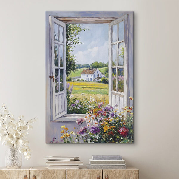 Peinture d'une maison vue à travers une fenêtre Tableaux Peinture d'une maison vue à travers une fenêtre