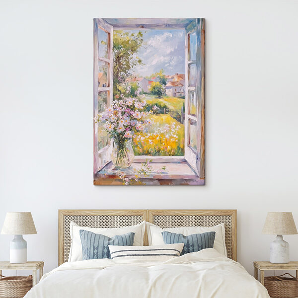 Peinture d'une fenêtre avec des fleurs Tableaux Peinture d'une fenêtre avec des fleurs