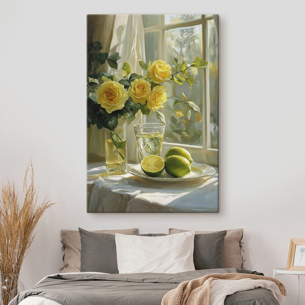 Roses jaunes et citrons sur une assiette Tableaux Roses jaunes et citrons sur une assiette