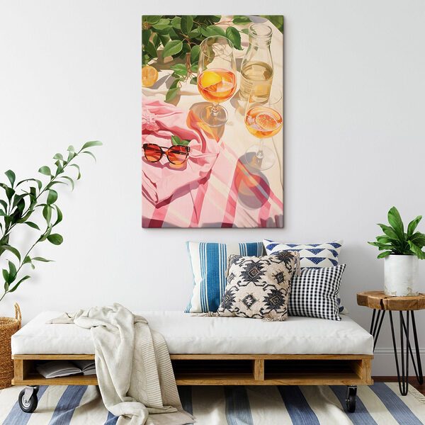 Groupe de verres de vin et de lunettes de soleil sur une couverture Tableaux Groupe de verres de vin et de lunettes de soleil sur une couverture
