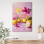 Tableaux Verre avec boisson rose et citrons