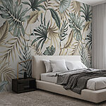 Papier peint Feuilles tropicales sur fond beige