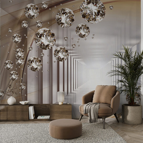 Papier peint Des pierres précieuses flottent dans un tunnel sans fin