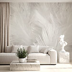 Papier peint Plumes blanches sur une surface blanche
