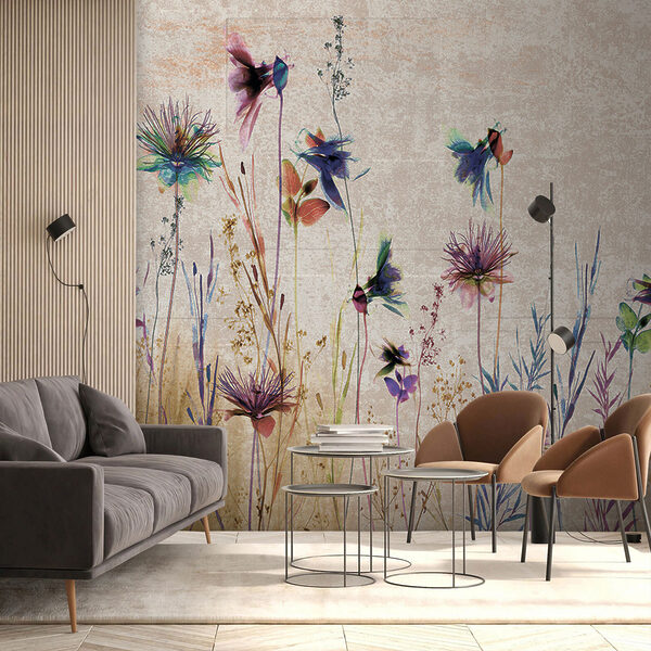 Papier peint Fleurs sauvages délicates dans des tons pastel