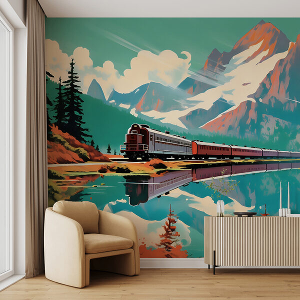 Papier peint Train passant devant une montagne