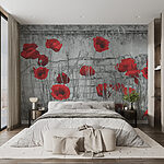 Papier peint Coquelicots rouges sur un mur texturé