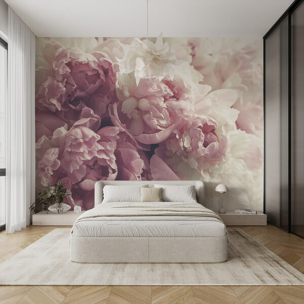 Papier peint Bouquet de fleurs roses et blanches