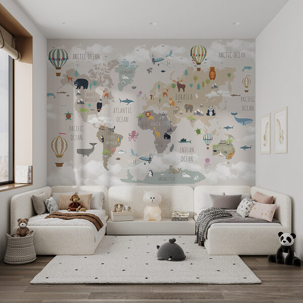 Papier peint Montgolfière avec drapeaux