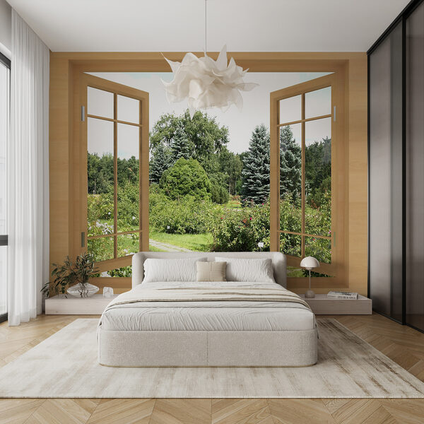 Papier peint Vue du jardin luxuriant par la fenêtre