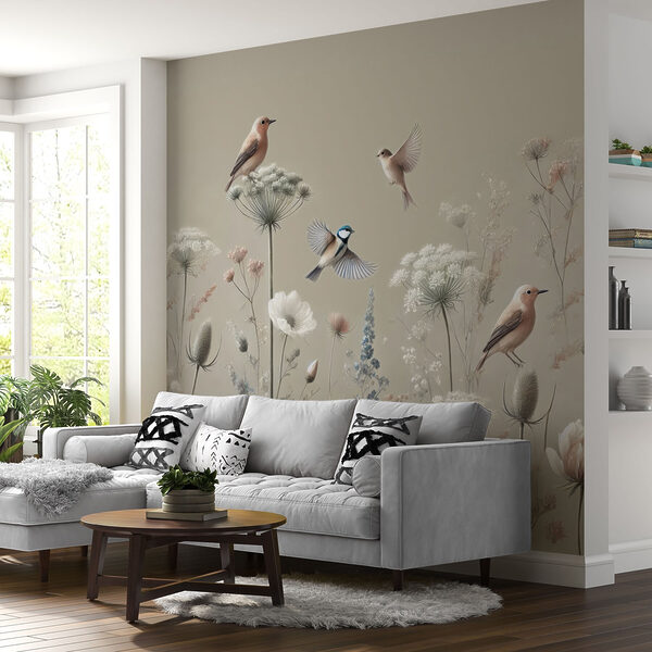 Papier peint Oiseaux sur les fleurs et les plantes
