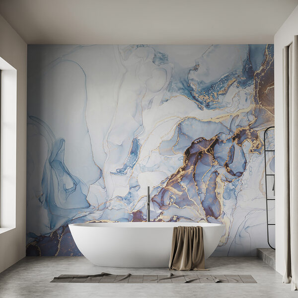 Papier peint Art fluide bleu élégant avec veines