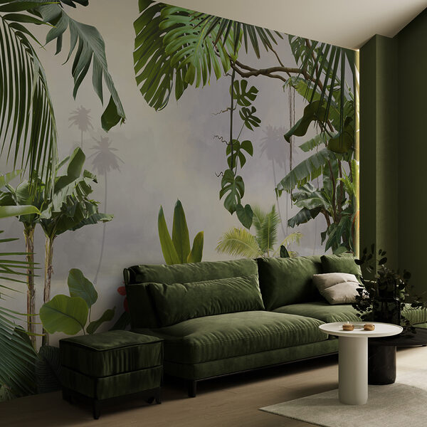 Papier peint Paradis de la jungle luxuriante avec des feuilles vertes