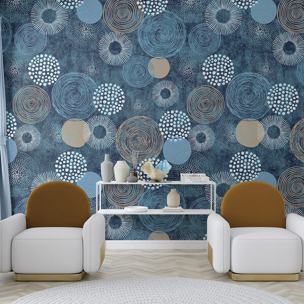 Papier peint Motif de cercle bleu et blanc