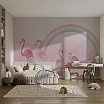 Papier peint Flamant rose sur fond rose