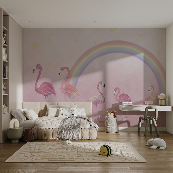 Flamant rose sur fond rose Papier peint Flamant rose sur fond rose