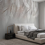 Papier peint Feuilles blanches sur une surface grise
