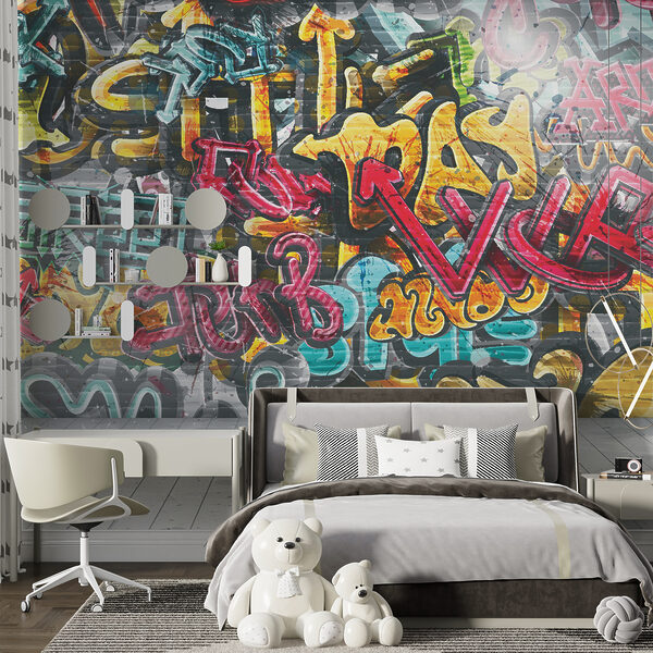 Papier peint Graffiti jaune et noir