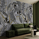 Papier peint Motif de feuilles sur fond blanc