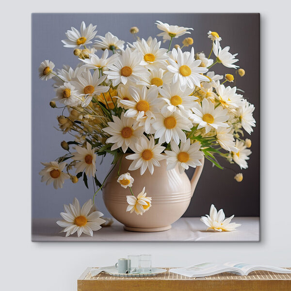 Tableaux Marguerites fleurissant dans un vase en céramique