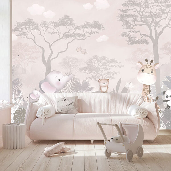 Papier peint Girafe assise sur un arbre