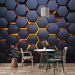 Papier peint Hexagone avec lumières orange