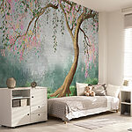 Papier peint Des fleurs sereines encadrent un paysage tranquille