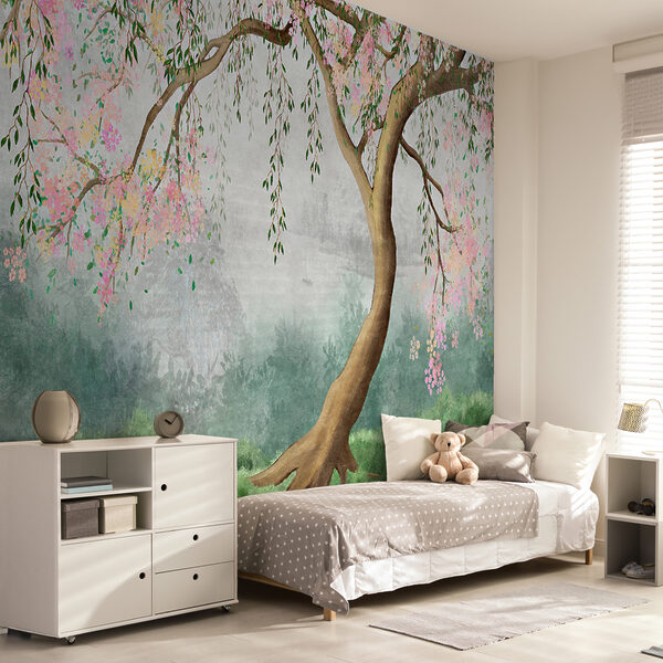 Papier peint Des fleurs sereines encadrent un paysage tranquille