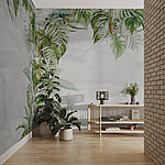 Papier peint Feuilles tropicales sur fond doux