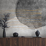 Papier peint Peinture en noir et blanc avec des lignes orange