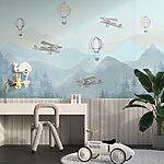Papier peint Avions et ballons au-dessus des montagnes brumeuses