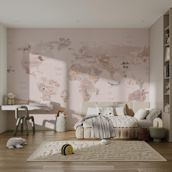 Carte du monde avec animaux Papier peint Carte du monde avec animaux