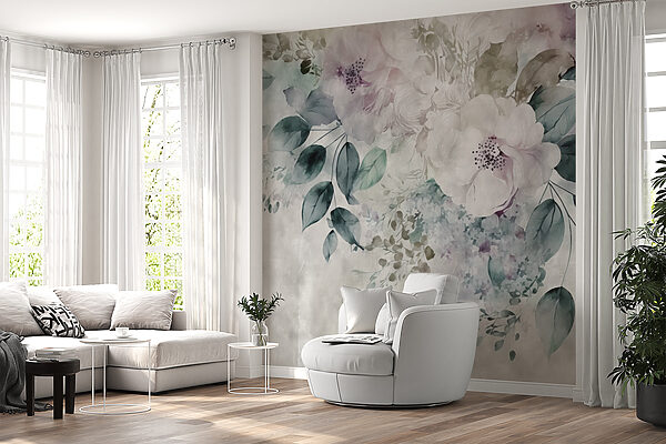 L'élégance florale dans des teintes aquarelles Papier peint L'élégance florale dans des teintes aquarelles