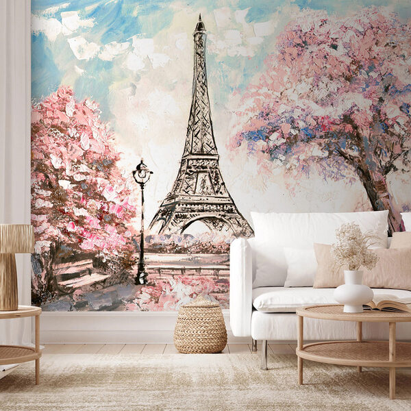 Papier peint Le romantisme à Paris sous les cerisiers en fleurs