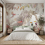 Papier peint Oiseaux tropicaux parmi un feuillage luxuriant