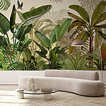 Papier peint Feuilles tropicales et oiseaux en harmonie