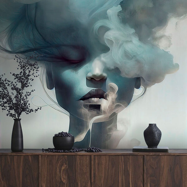Visage de femme avec fumée Papier peint Visage de femme avec fumée