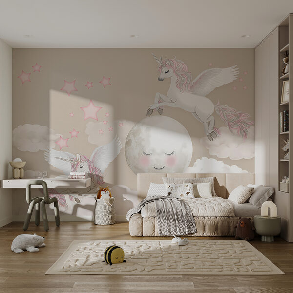 Papier peint Licorne avec ailes et corne