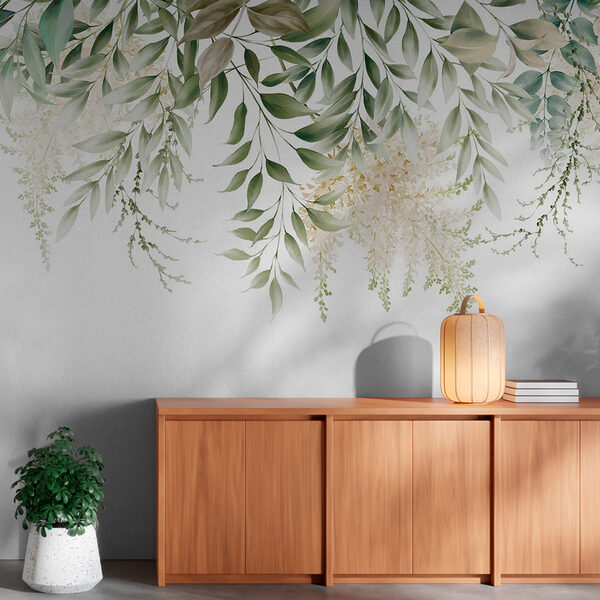 Des feuilles et des fleurs élégantes tombent en cascade Papier peint Des feuilles et des fleurs élégantes tombent en cascade