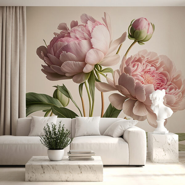 Papier peint Fleurs de pivoine dans des teintes roses douces